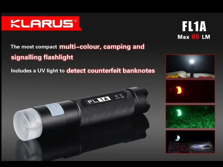 Poľovnícka baterka kľúčenka LED KLARUS Svietidlo FL1A (65lm) + AA 1,5V Batéria