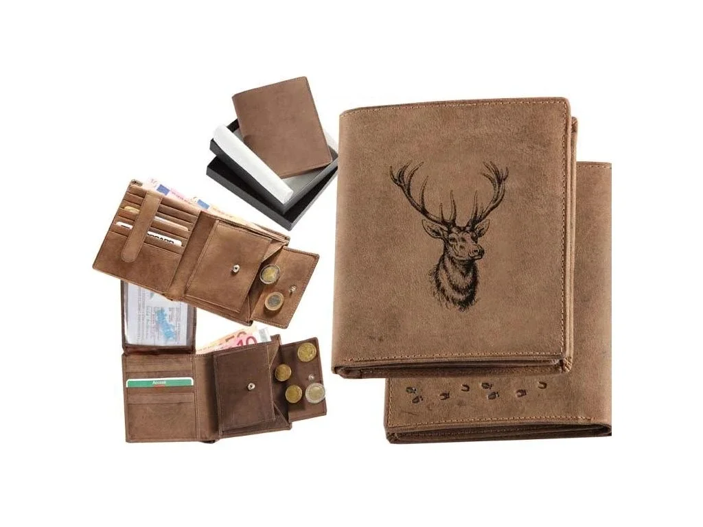 Poľovnícka koženná peňaženka 17 - hlava jeleňa