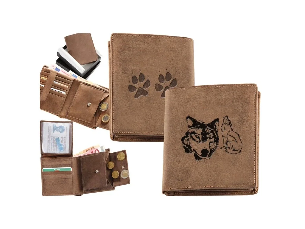 Poľovnícka koženná peňaženka 17 - Vlk