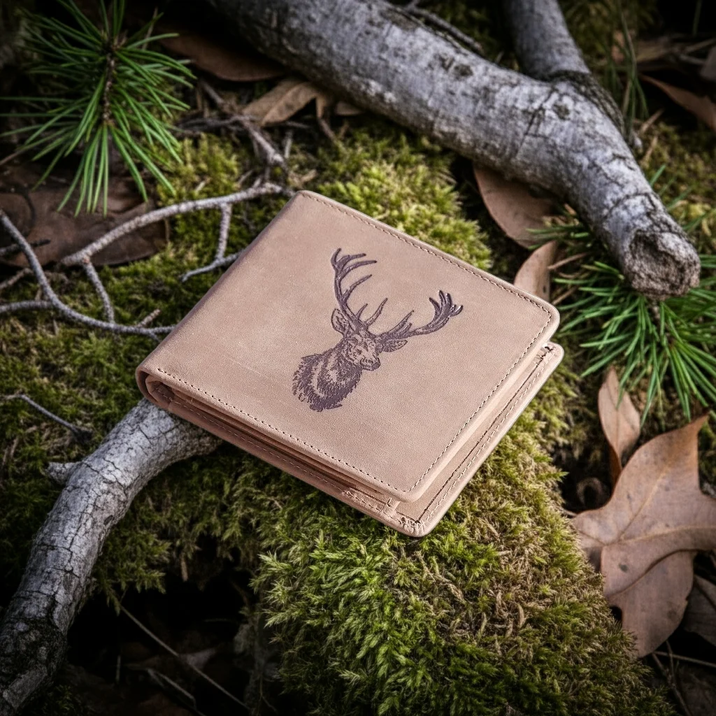 Poľovnícka koženná peňaženka 40 - hlava jeleňa