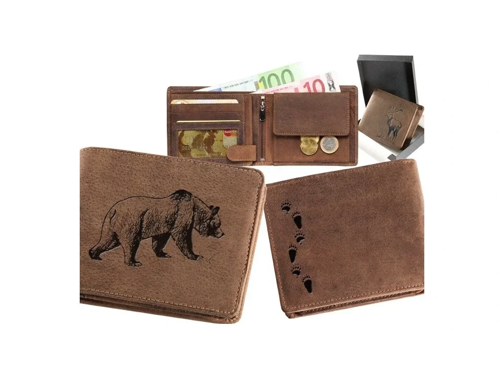 Poľovnícka koženná peňaženka 40 - Medveď