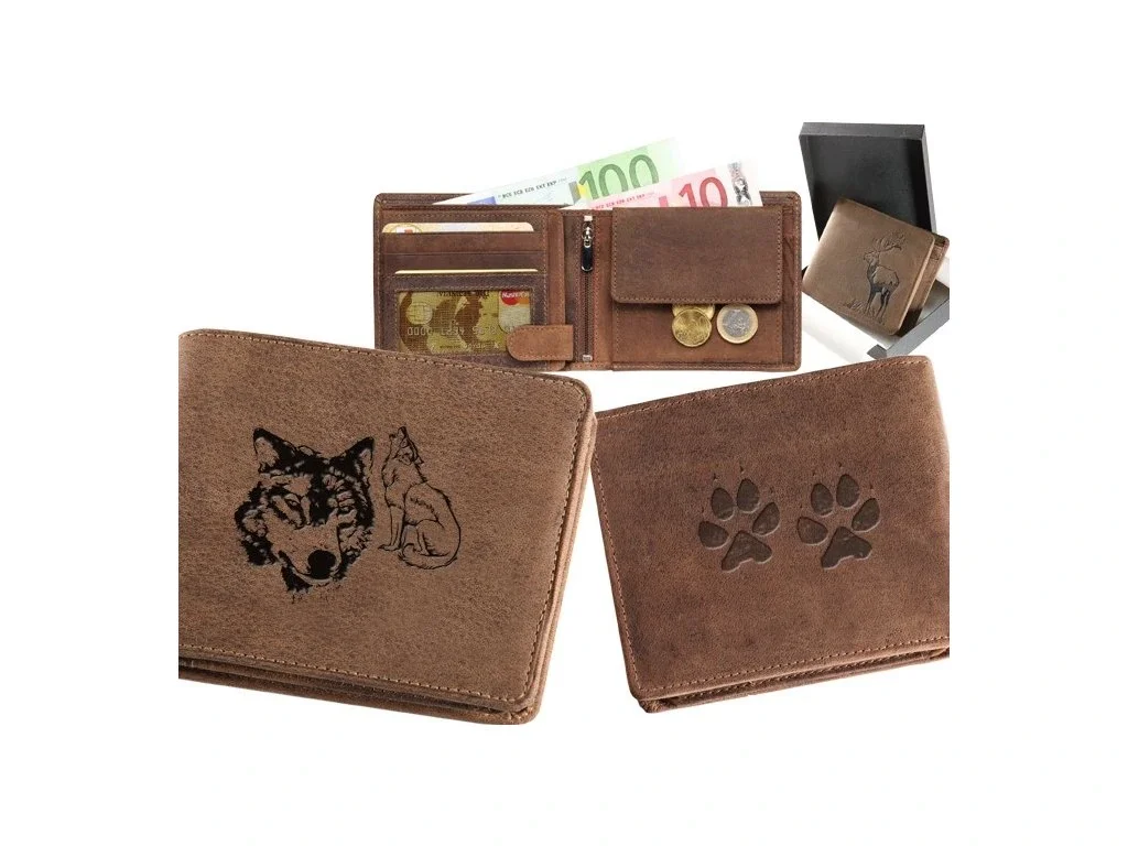Poľovnícka koženná peňaženka 40 - Vlk