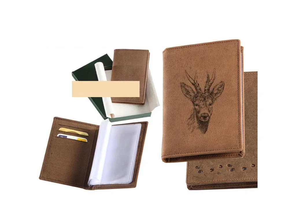 Poľovnícke púzdro na doklady, dokladovka - srnec hlava